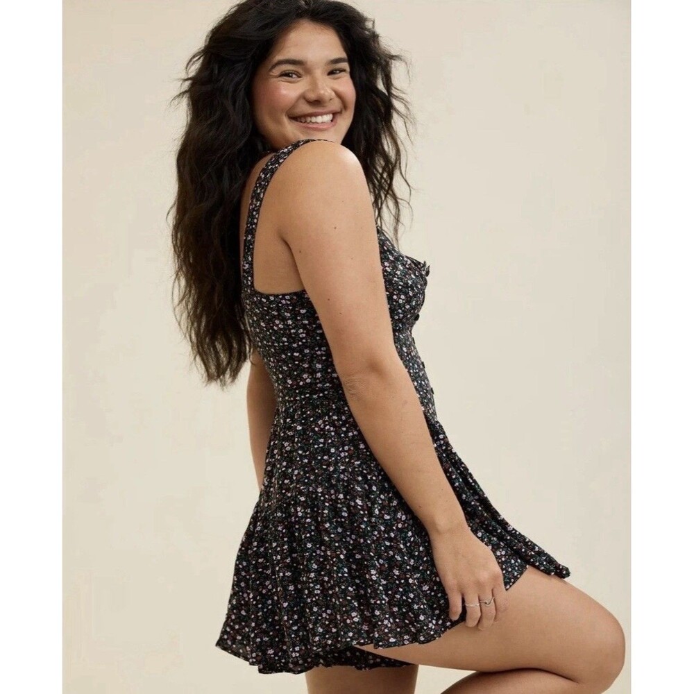 NWT Aerie Black Multicolor Ditsy Floral Smocked Romper Boho Festival Size S NEW